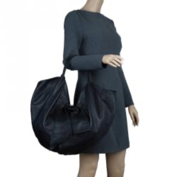 VALENTINO Black Calfskin Leather Bow Hobo Bag - Picture 3 of 12